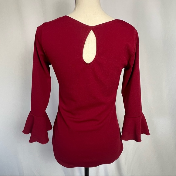 Elegant Red Fitted Bell Sleeve Blouse - Picture 2 of 6